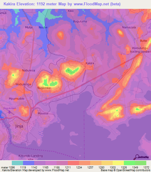 Kakira,Uganda Elevation Map