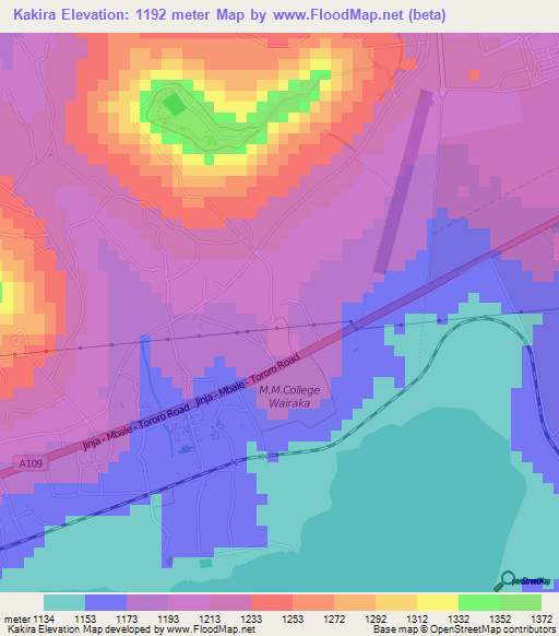 Kakira,Uganda Elevation Map
