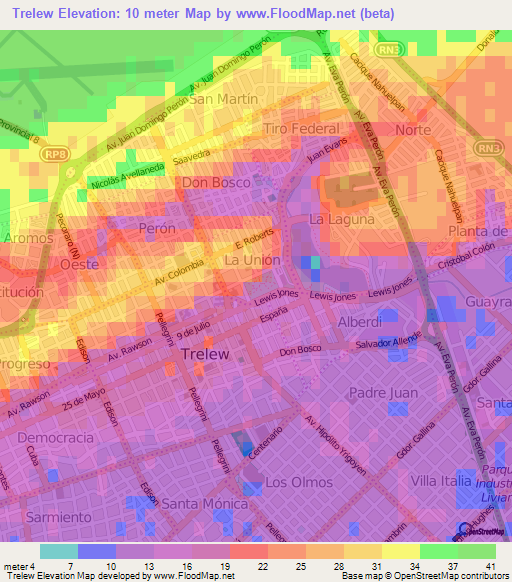 Trelew,Argentina Elevation Map