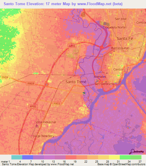 Santo Tome,Argentina Elevation Map
