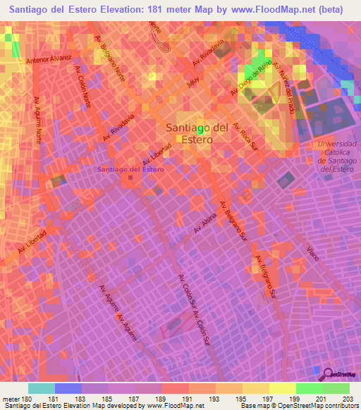 Santiago del Estero,Argentina Elevation Map