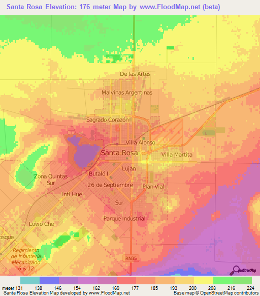 Santa Rosa,Argentina Elevation Map