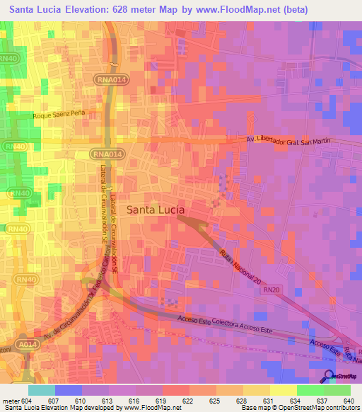 Santa Lucia,Argentina Elevation Map