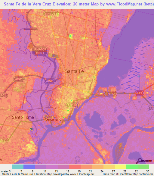 Santa Fe de la Vera Cruz,Argentina Elevation Map