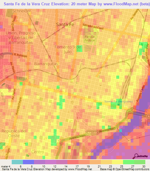 Santa Fe de la Vera Cruz,Argentina Elevation Map