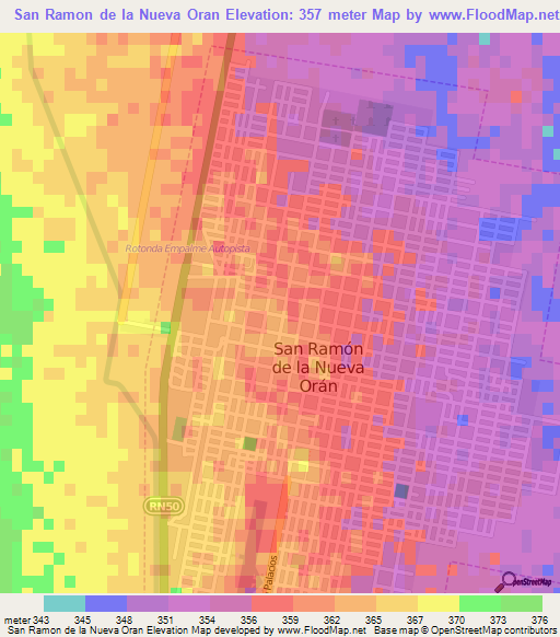 San Ramon de la Nueva Oran,Argentina Elevation Map