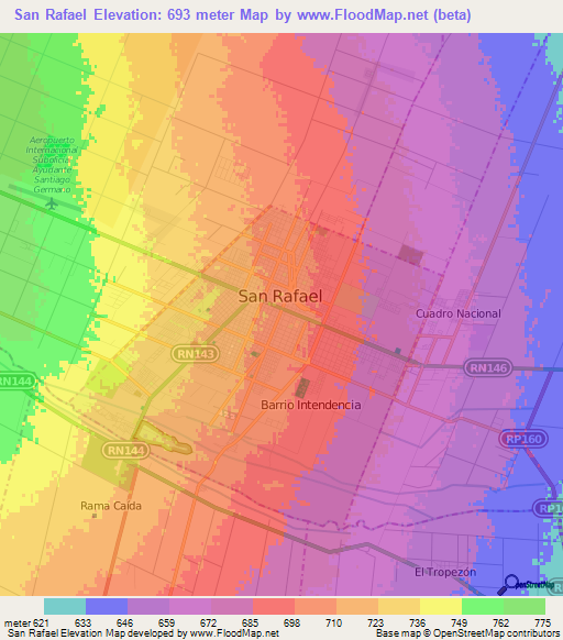 San Rafael,Argentina Elevation Map