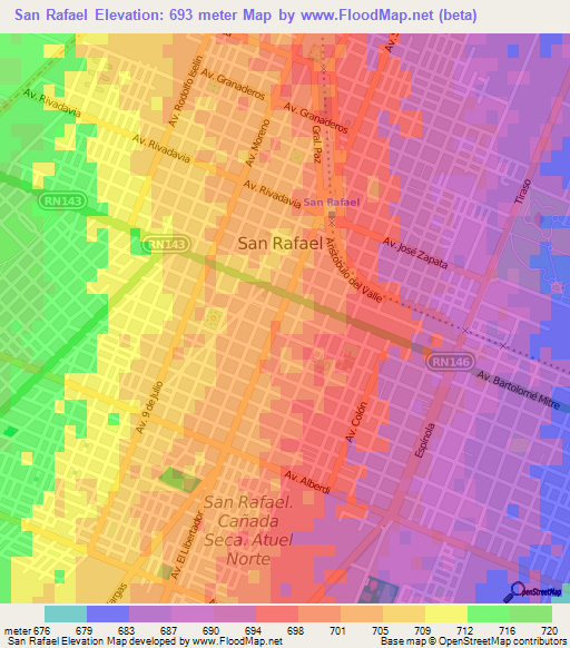 San Rafael,Argentina Elevation Map
