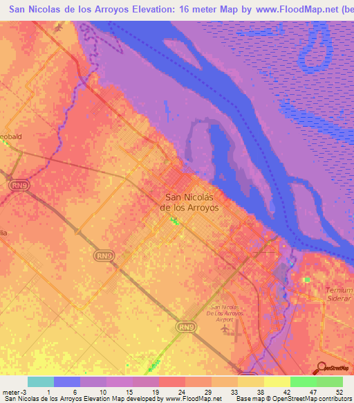 San Nicolas de los Arroyos,Argentina Elevation Map