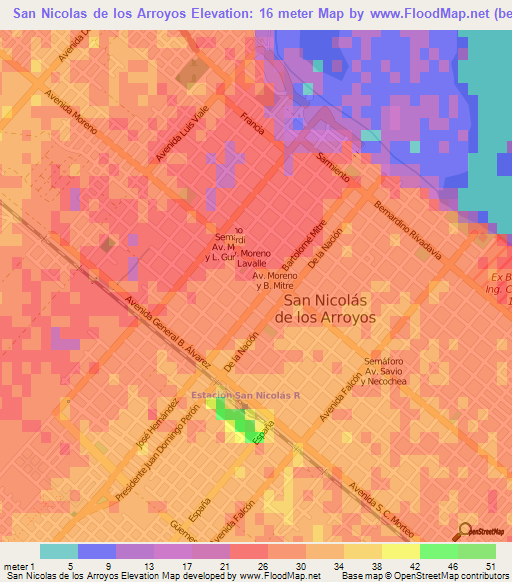 San Nicolas de los Arroyos,Argentina Elevation Map