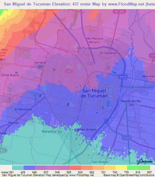 San Miguel de Tucuman,Argentina Elevation Map