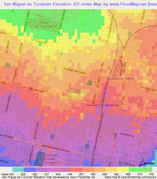 San Miguel de Tucuman,Argentina Elevation Map