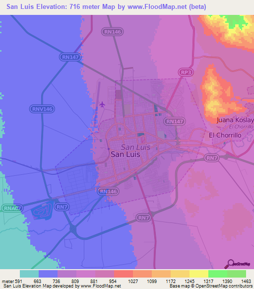 San Luis,Argentina Elevation Map