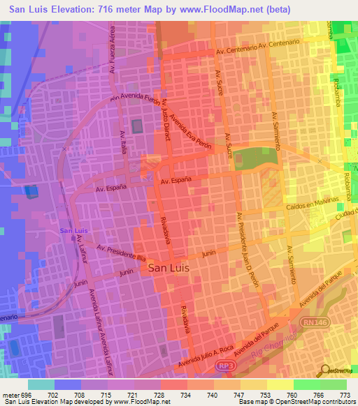 San Luis,Argentina Elevation Map