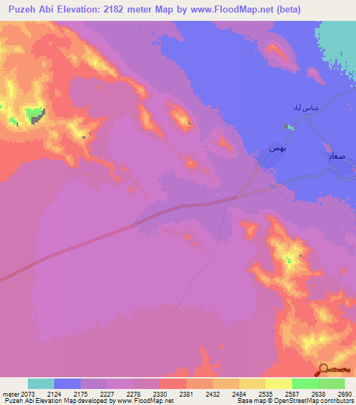 Puzeh Abi,Iran Elevation Map
