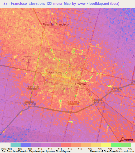 San Francisco,Argentina Elevation Map
