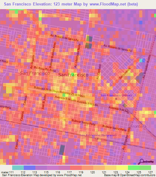 San Francisco,Argentina Elevation Map