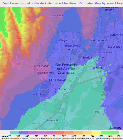 San Fernando del Valle de Catamarca,Argentina Elevation Map