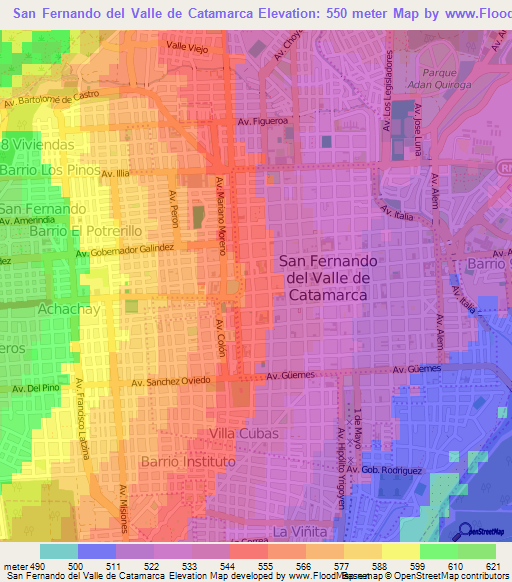 San Fernando del Valle de Catamarca,Argentina Elevation Map