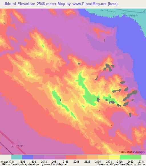 Ukhuni,Iran Elevation Map
