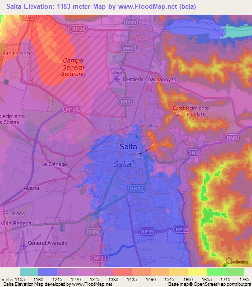Salta,Argentina Elevation Map