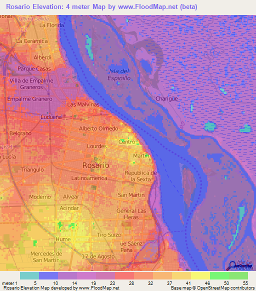 Rosario,Argentina Elevation Map