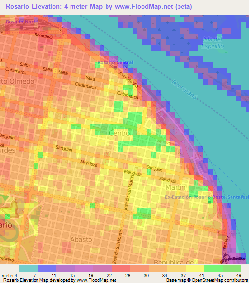 Rosario,Argentina Elevation Map