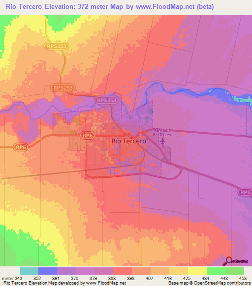 Rio Tercero,Argentina Elevation Map