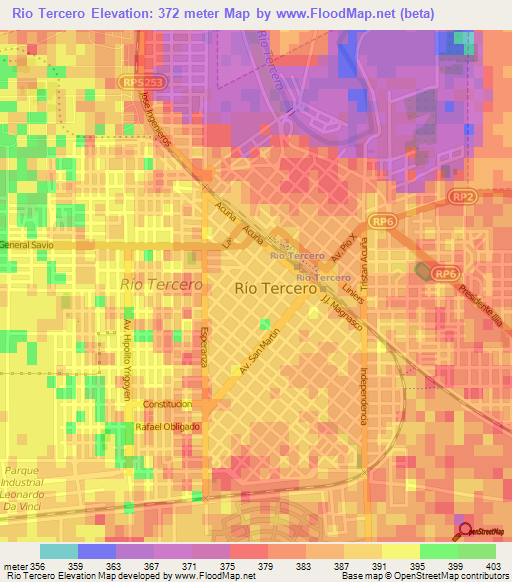 Rio Tercero,Argentina Elevation Map