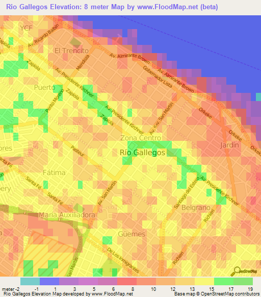 Rio Gallegos,Argentina Elevation Map