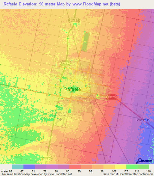 Rafaela,Argentina Elevation Map