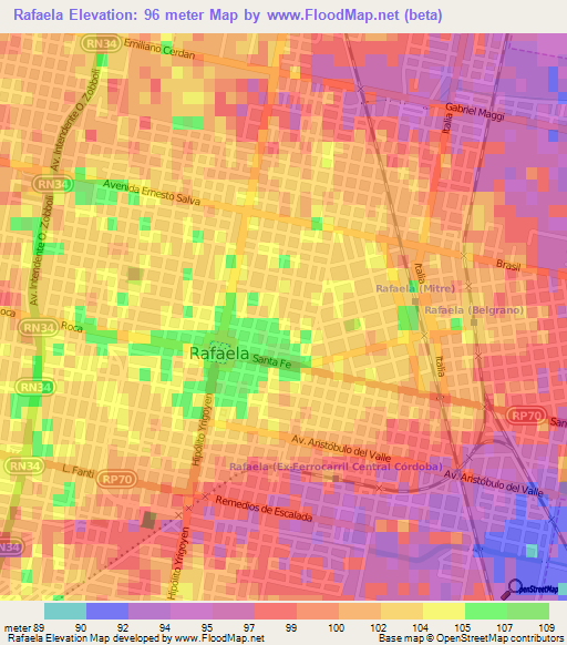 Rafaela,Argentina Elevation Map