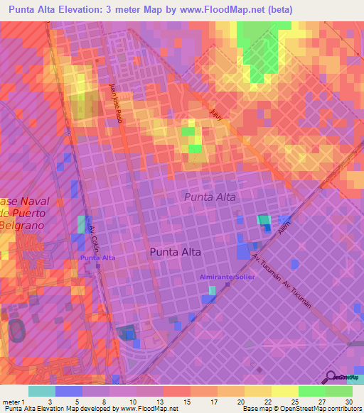 Punta Alta,Argentina Elevation Map
