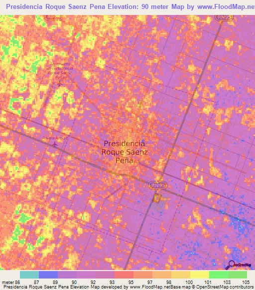 Presidencia Roque Saenz Pena,Argentina Elevation Map