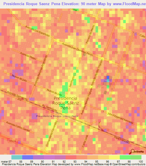 Presidencia Roque Saenz Pena,Argentina Elevation Map
