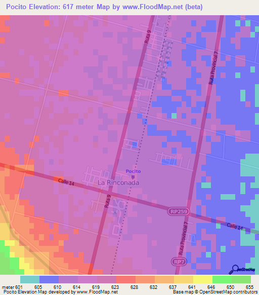 Pocito,Argentina Elevation Map