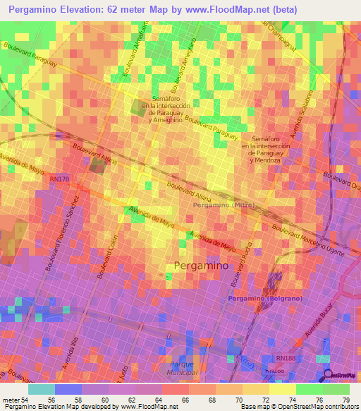 Pergamino,Argentina Elevation Map