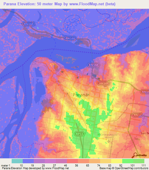 Parana,Argentina Elevation Map