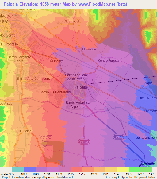 Palpala,Argentina Elevation Map