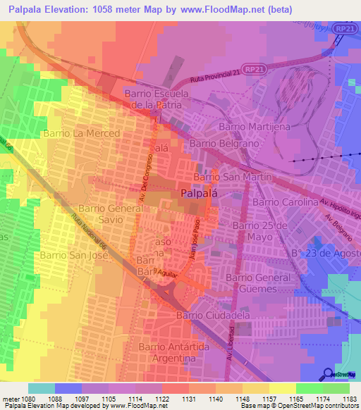 Palpala,Argentina Elevation Map