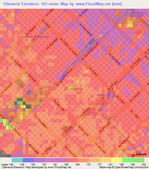 Olavarria,Argentina Elevation Map