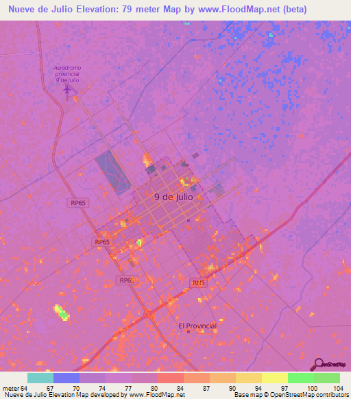 Nueve de Julio,Argentina Elevation Map