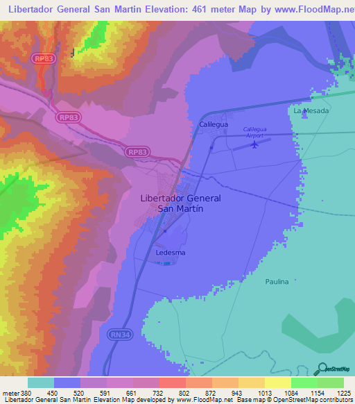 Libertador General San Martin,Argentina Elevation Map