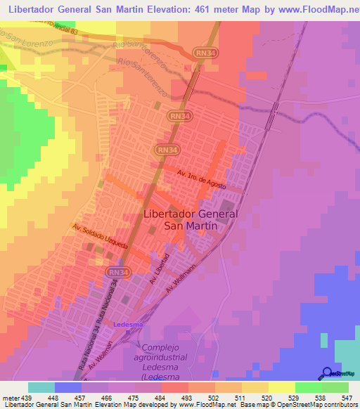 Libertador General San Martin,Argentina Elevation Map