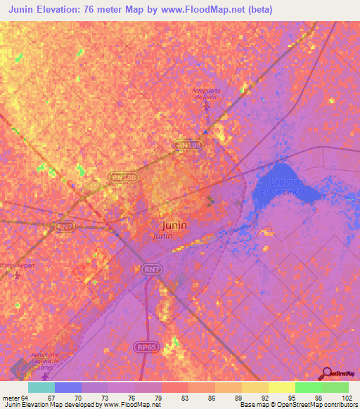 Junin,Argentina Elevation Map
