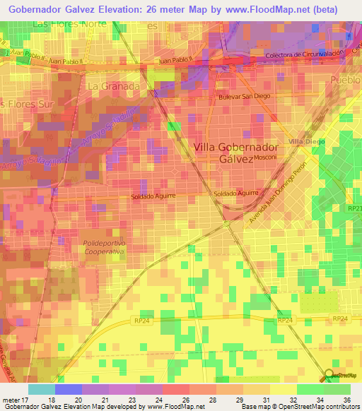Gobernador Galvez,Argentina Elevation Map