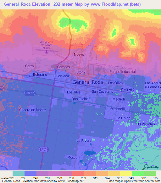 General Roca,Argentina Elevation Map