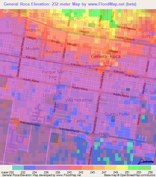 General Roca,Argentina Elevation Map