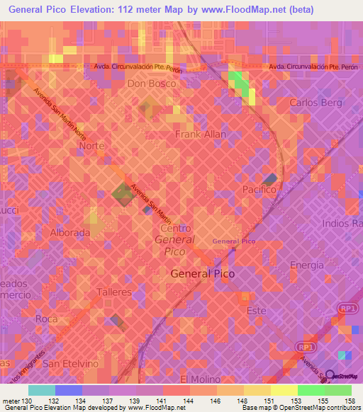 General Pico,Argentina Elevation Map
