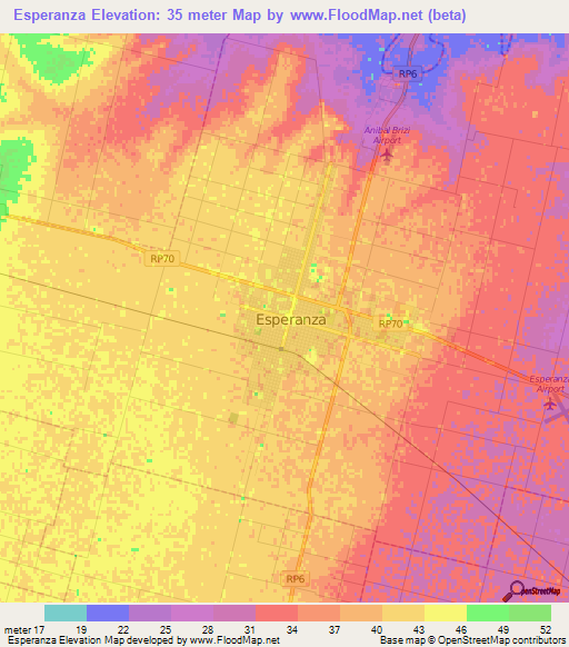 Esperanza,Argentina Elevation Map